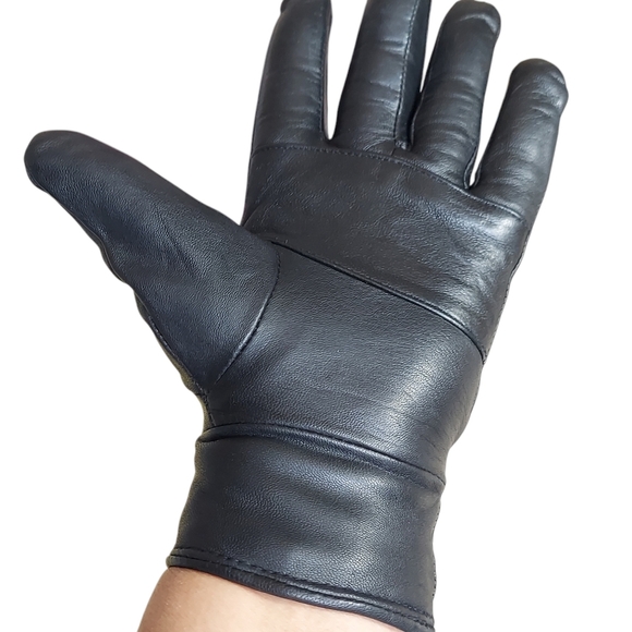 3M Thinsulate Black Leather Fleece Lined Sports Gloves Elasticized Snap Closure - Picture 8 of 16